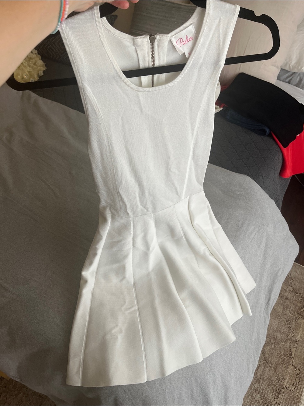 Parker White Pleated Mini Tank Fit and Flare Dress Sz S